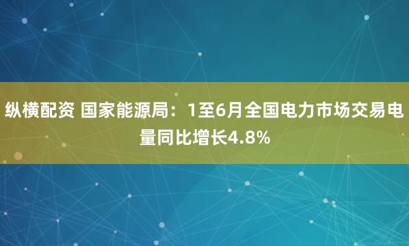 纵横配资 国家能源局：1至6月全国电力市场交易电量同比增长4.8%